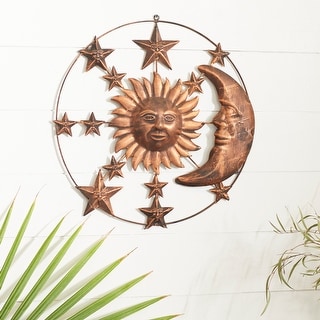 Bronze Metal Indoor Outdoor Sun and Moon Home Wall Decor with Stars ...