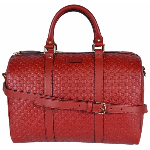 Shop Gucci Red Leather 449646 Micro GG Guccissima Boston Bag Satchel W/Strap - Free Shipping ...