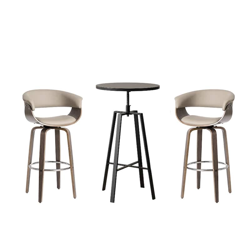 Glitzhome Modern 3-Piece Wooden Swivel Bar Stools & Height Adjustable Pub Table Set