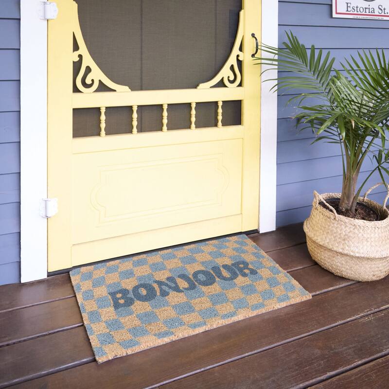 Bonjour Checkerboard Welcome 18" x 30" Doormat - 18" x 30"