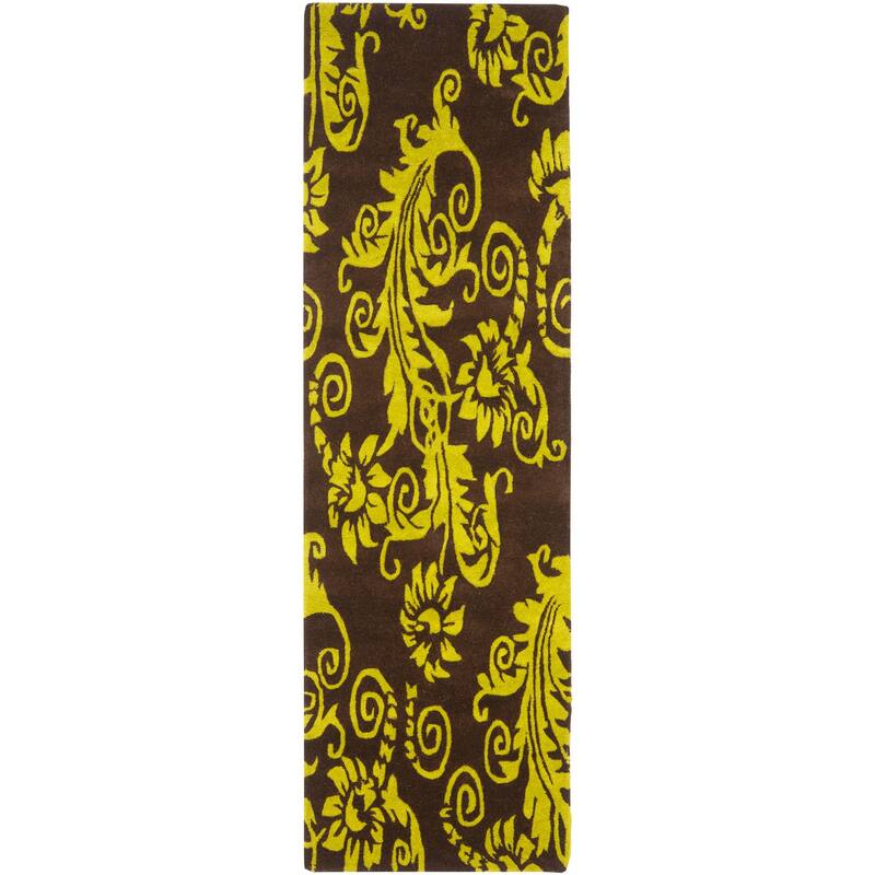 SAFAVIEH Handmade Soho Cassondra Scroll N.Z. Wool Rug - 2'6" x 8' Runner - Brown/Green