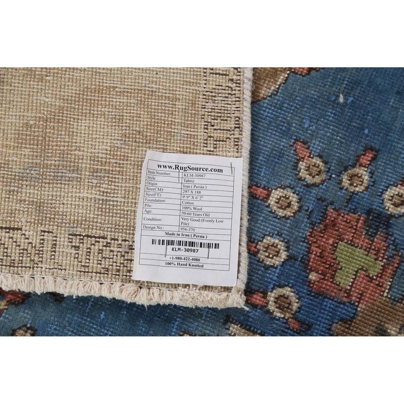 Blue Tabriz Persian Vintage Area Rug Handmade Bedroom Wool Carpet - 6'2"x 9'9"
