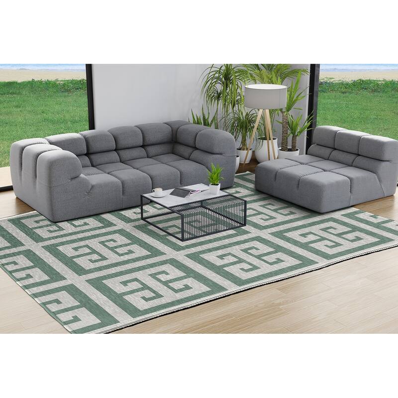 Greek Key Patterned Chenille Rug