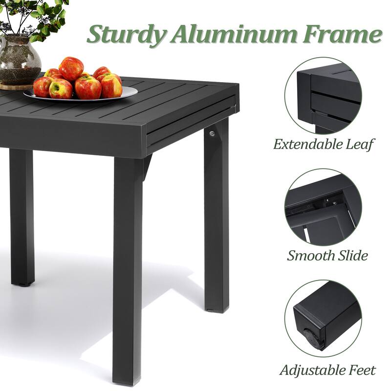 5-PC Outdoor Patio Aluminum Dining Sets Rectangular Expandable Table with Adjustable Dining Chairs
