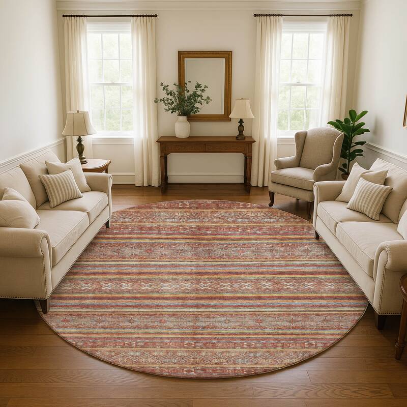 Premium Washable Super Soft Boho Stripes Mayfield Rug - Paprika - 8' x 8'