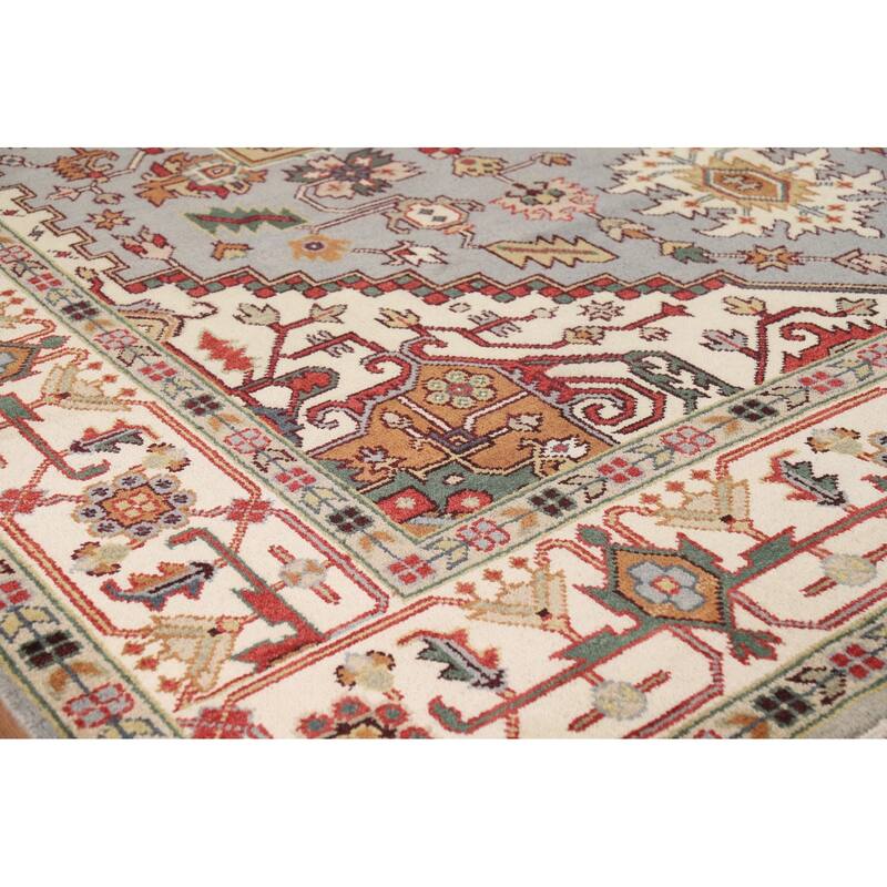 Heriz Serapi Indian Area Rug Handmade Grey Wool Carpet - 8'11" x 11'9"