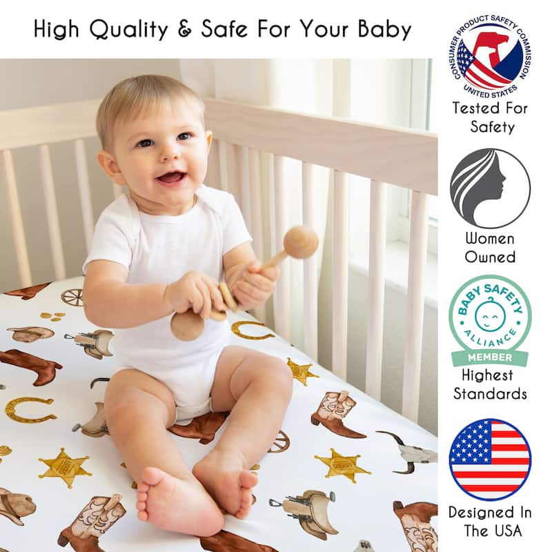 Sweet Jojo Designs Boho Western Cowboy Boy Fitted Crib Sheet - Bohemian Vintage Wild West, Cow Boy Boots, Southern Charm, Rustic