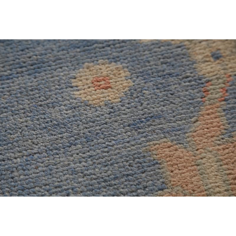 Hand Knotted Oriental 100% Wool Carpet Transitional All-Over Navy Blue & Blues Oushak Area Rug - 14' 11'' X 12' 1''