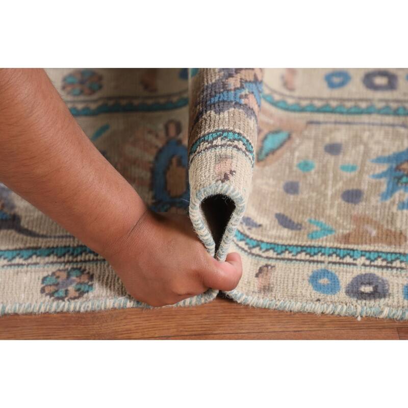 Over-Dyed Tabriz Persian Vintage Area Rug Handmade Beige Wool Carpet - 6'9"x 9'1"