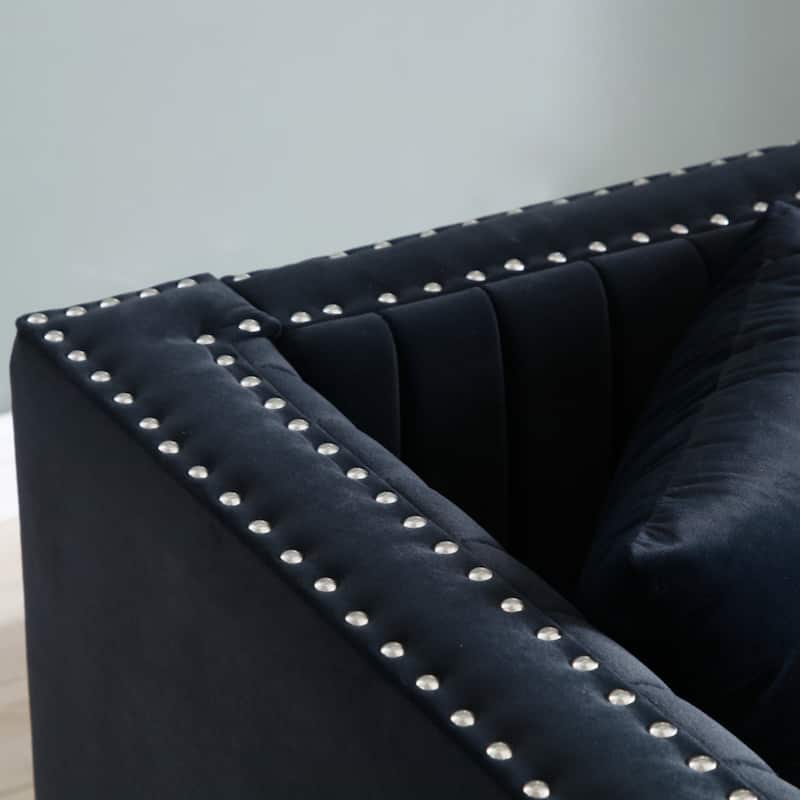 Contemporary Vertical Channel Tufted Velvet Sofa Modern Upholstered Couch for Living Room Apartment with 2 pillows