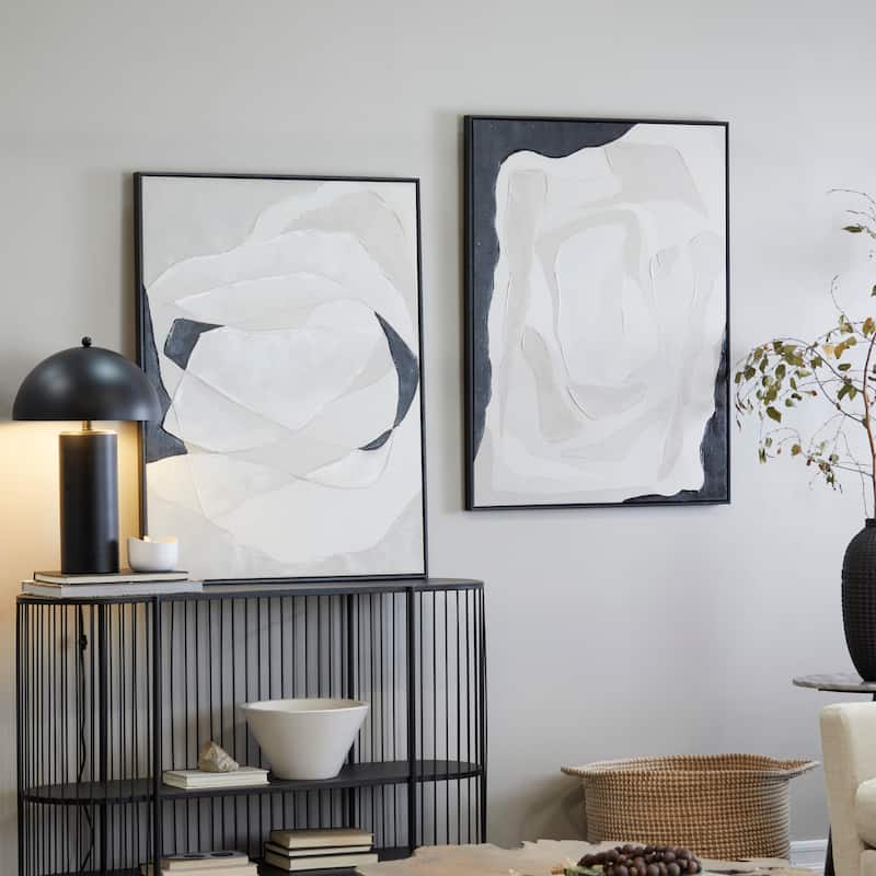 Canvas Contemporary Abstract Framed Wall Art with Black Frame - S/2 30"W, 40"H