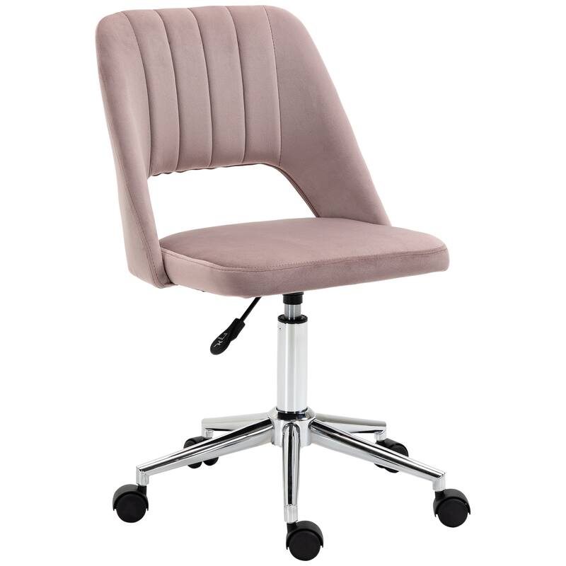 Modern Mid-Back Office Chair Armless Office Chair with Velvet Fabric Hollow Back Design, for Home Office, Pink - Pink