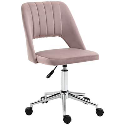 Modern Mid-Back Office Chair Armless Office Chair with Velvet Fabric Hollow Back Design, for Home Office, Pink