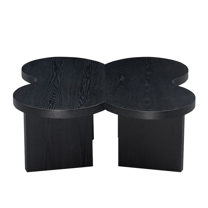 Accent Butterfly Coffee Table with Sturdy Legs, Wood Nesting Coffee Table, Modern Low Center Table for Living Room, Office - Black