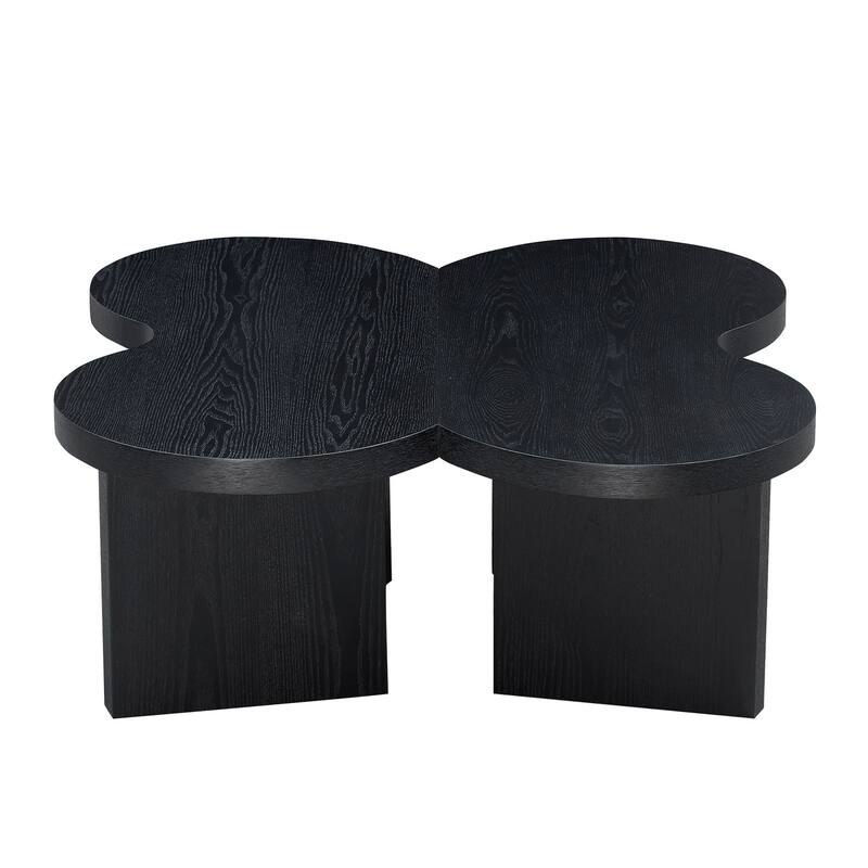 Living Room Coffee Table Centre Table with A Butterfly Shaped, Split Accent Table Console Table - Black