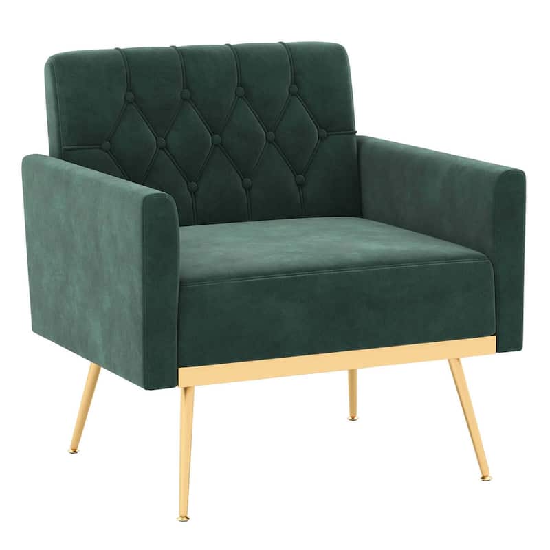 Modern Velvet Accent Chair Upholstered Single Sofa Chair Armchair - Dark Green