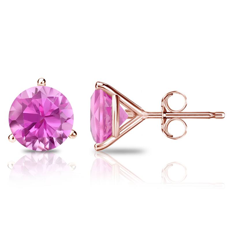Auriya 14k Gold 2/5ctw Solitaire Pink Sapphire Gemstone Stud Earrings Martini-set