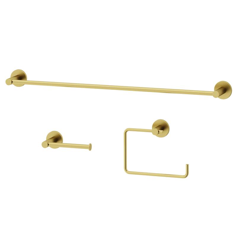 VIGO Cass 3-Piece Bathroom Hardware Accessory Set with 24 in. Towel Bar, Toilet Paper Holder, Hand Towel Holder - Matte Brushed Gold
