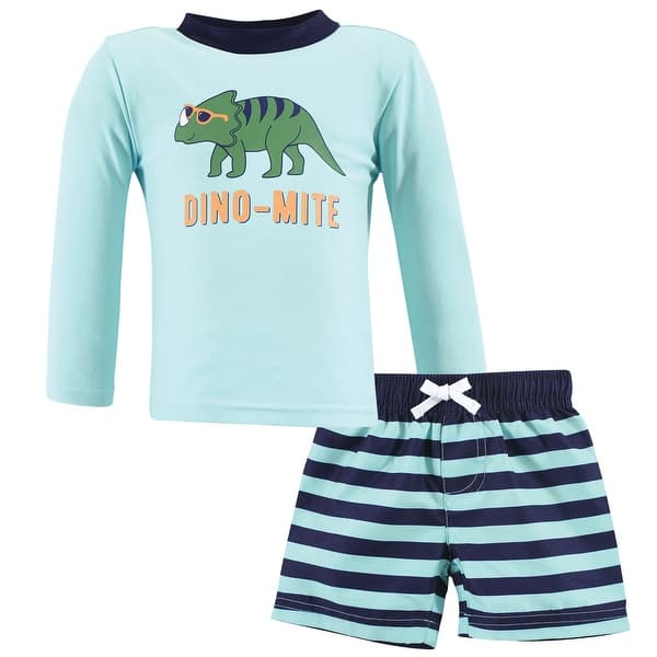 slide 1 of 1, Hudson Baby Boys Swim Rashguard Set, Dino-Mite 12-18 Months - Dino-Mite