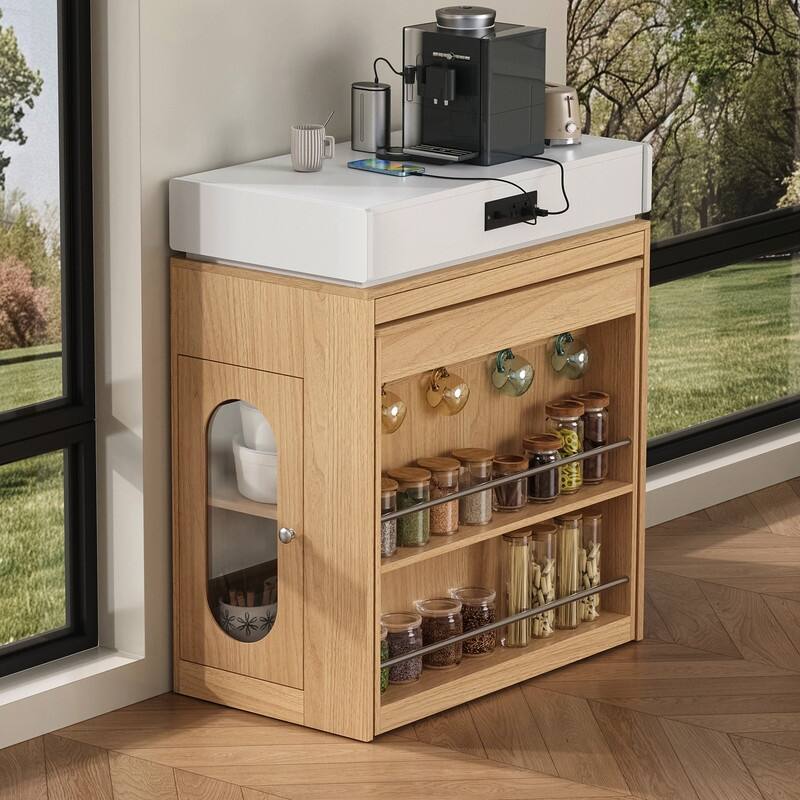 57.7" Kitchen Island with Extendable Top on Wheels, Kitchen Dining Table, Bar Table with Drawers and Power Outlet