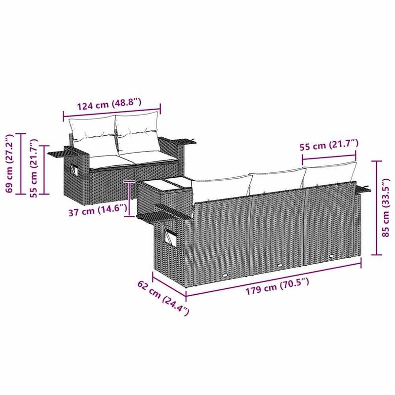 vidaXL Garden Sofa Set Black and Cream White - 21.7 x 21.7 x 14.6