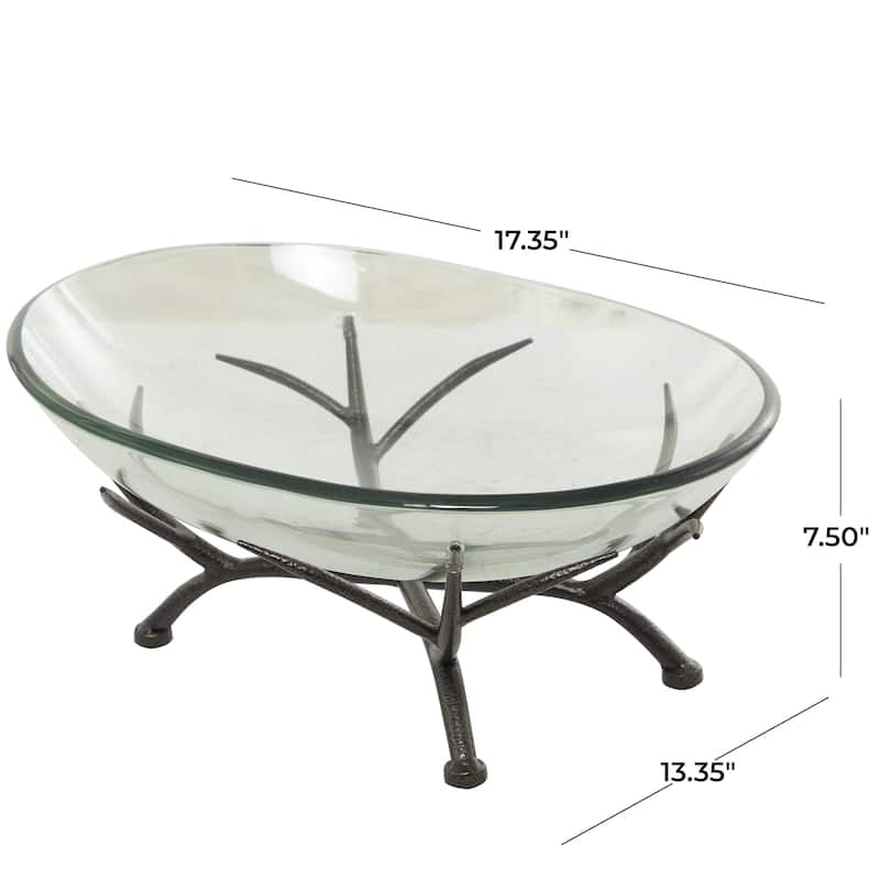 Glass Kitchen Serving Bowl with Black Metal Branch Stand - Clear - Roche River Decor