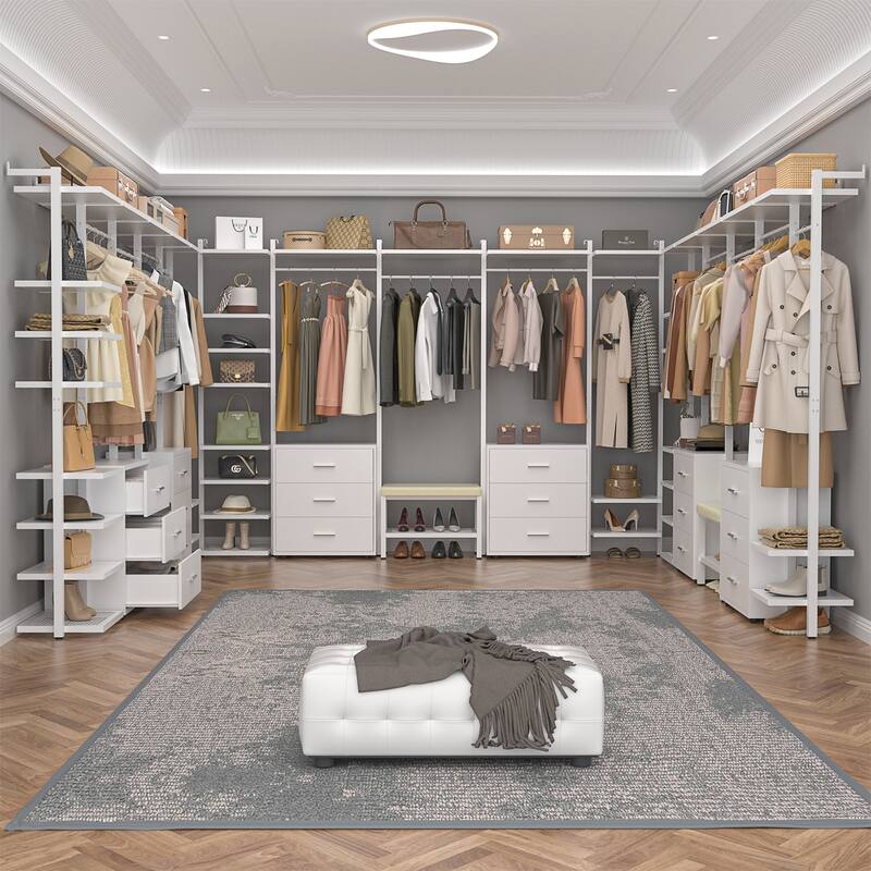 96'' Closet Organizer System with 6 Drawers, Clothing Rack Wardrobe Closet Garment Rack for Walk In Closets