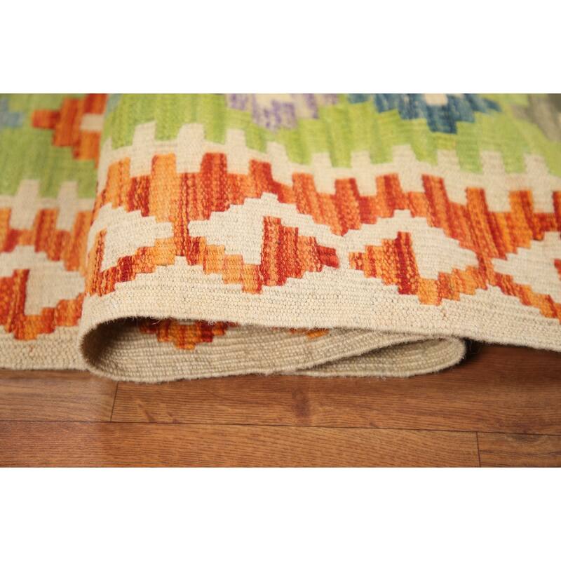 Hand Woven Oriental 100% Wool Carpet Southwestern Geometric Multi-Colored Kilim Area Rug - 6' 4'' X 5' 2''