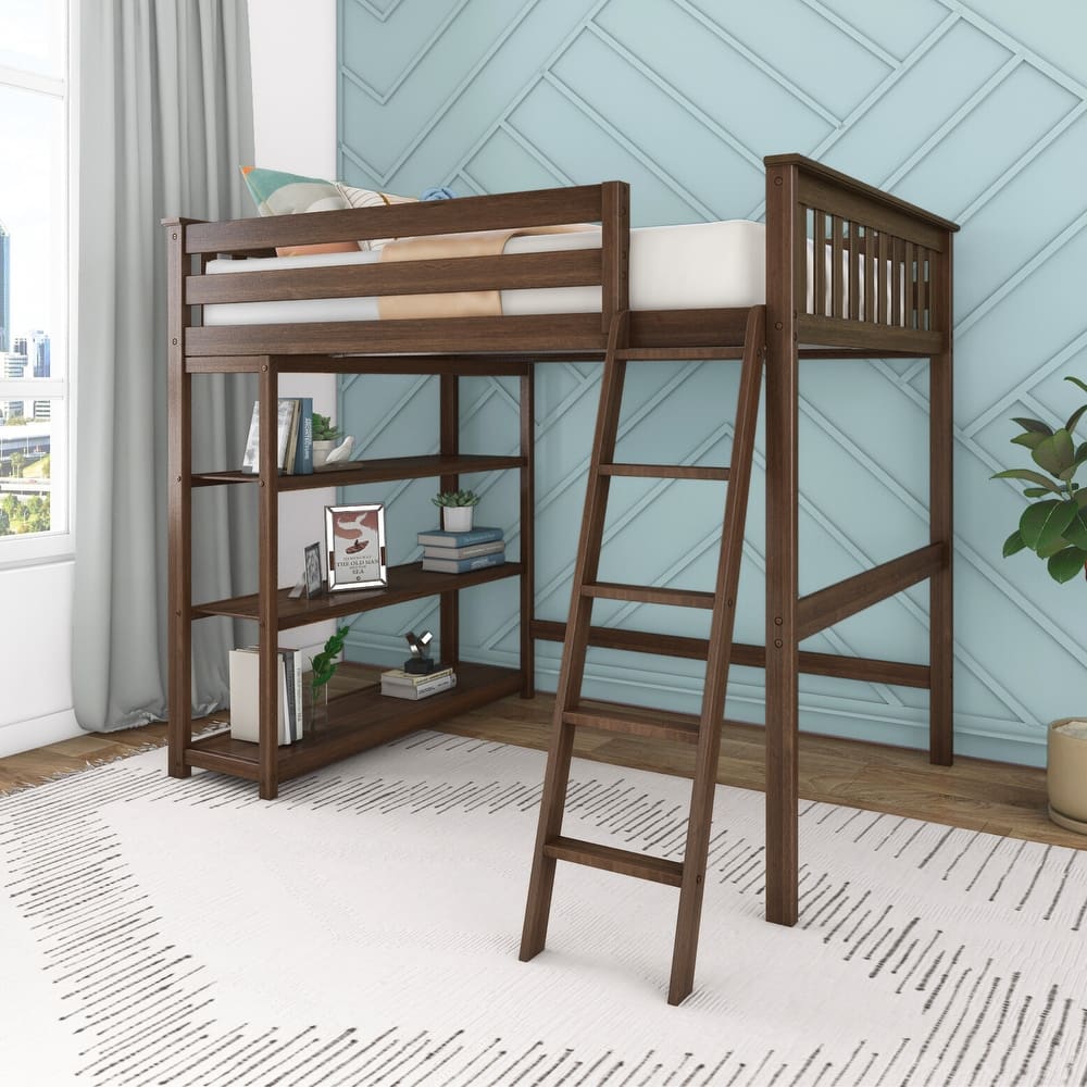 Max and Lily Full-Size High Loft Bed with Bookcase