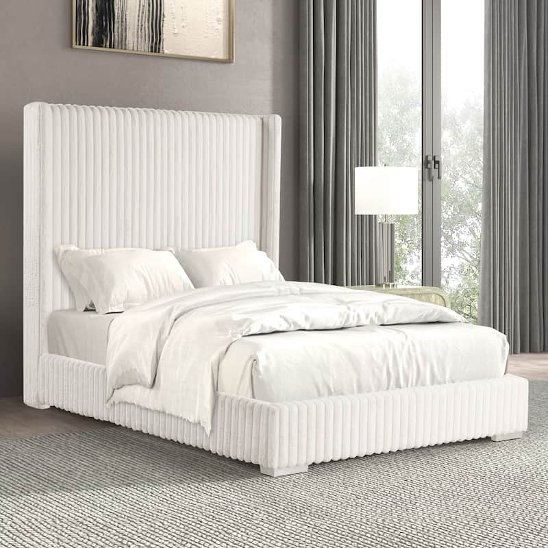 Furniture of America Draper Modern Chenille High Wingback Platform Bed - White - Queen