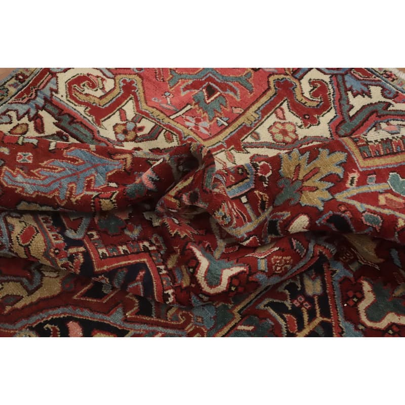 Hand Knotted Oriental 100% Wool Carpet Traditional Medallion Oranges & Rust Heriz (serapi) Area Rug - 11' 9'' X 8' 6''