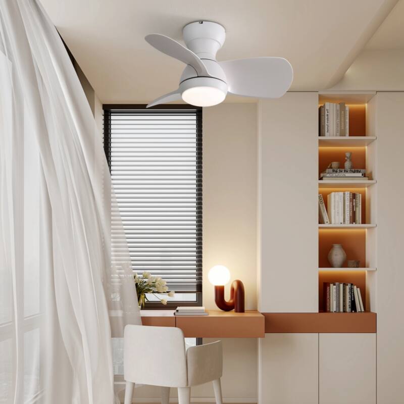23 Inch Bedroom Ceiling Fan With 3 Color Dimmable 3 ABS Blades Remote Control DC Motor Black With 18W Led Light