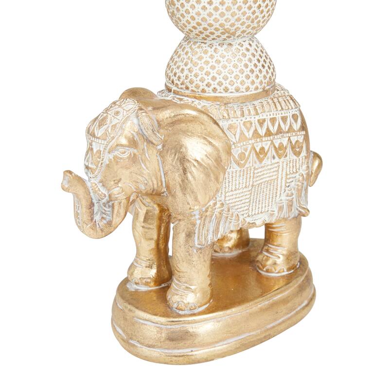 White Polystone Elephant Candle Holder with White Wash Finish (Set of 2) - 7 x 4 x 13