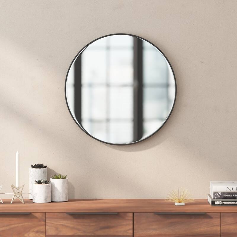 Accent Wall Mount Mirror with Metal Frame - Round Wall Mirror