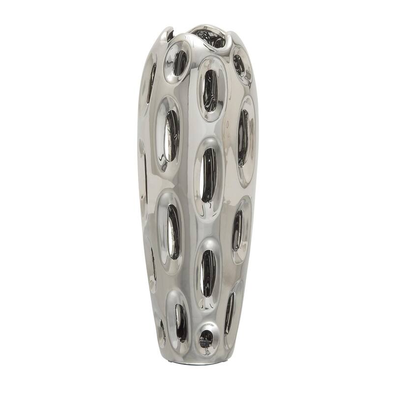 Ceramic Decorative Vase with Cut Out Designs - Silver - Roche River Decor - Silver - 6"W, 16"H