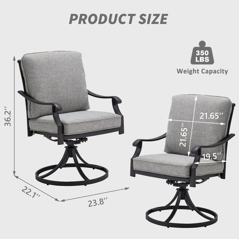 Outdoor Swivel Rocker Chairs Set of 2, Heavy-Duty 360° Swivel Patio Chairs with Cushions, All-Weather Steel Frame for Garden