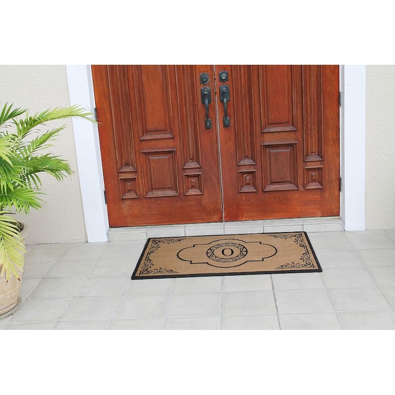 A1HC Natural Coir Hand-crafted Abrilina Monogrammed Double Doormat