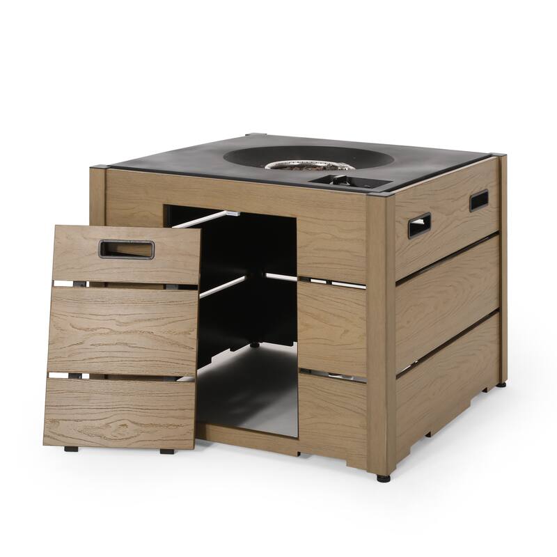 Roomfitters Outdoor Square Propane Fire Pit Table, 31'' WPC Base Gas Fireplace with 40,000 BTU Burner and Lava Rocks