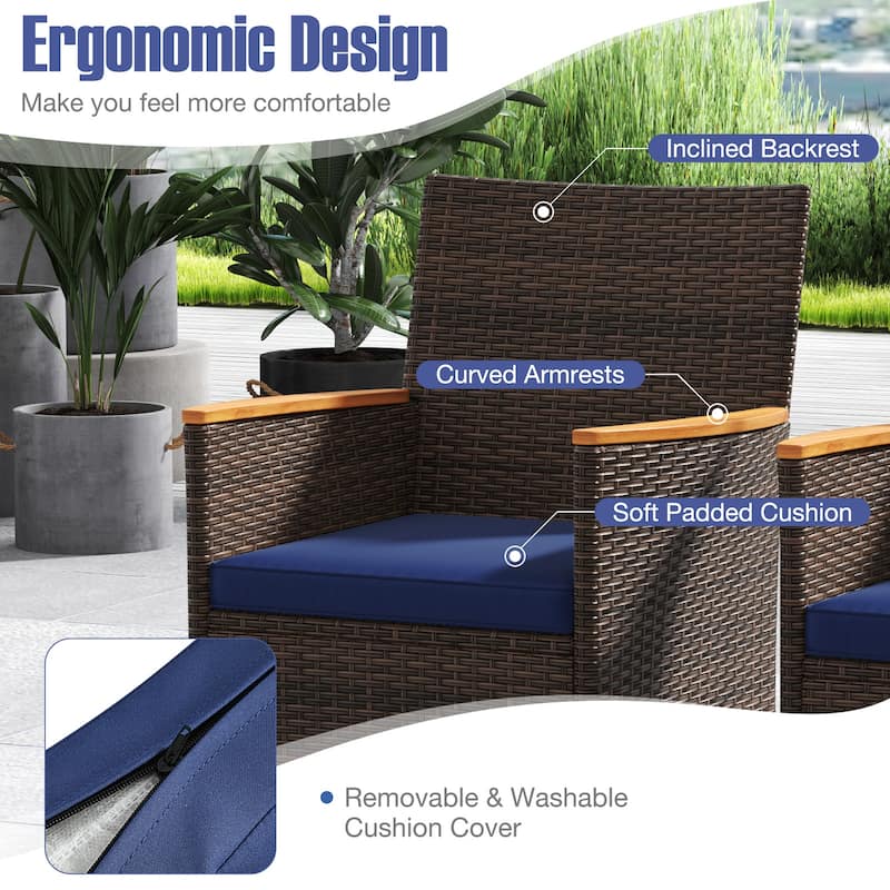 Gymax 9 Pieces Patio PE Wicker Dining Set Outdoor Acacia Wood Table &