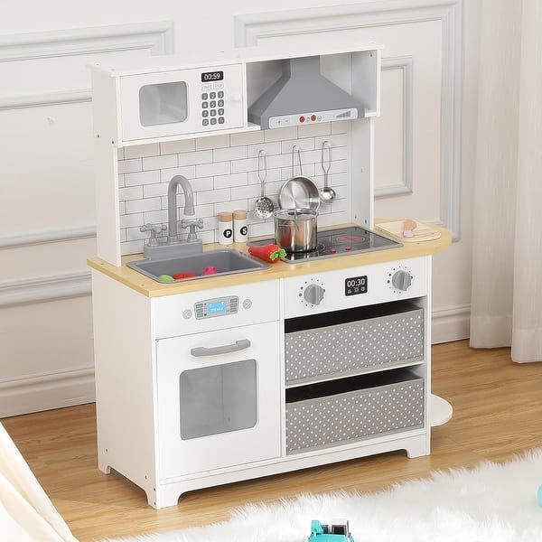 slide 2 of 5, Wooden Play Kitchen for Kids - Innovative Corner Design, Realistic Cooking Sounds - 33.4*35