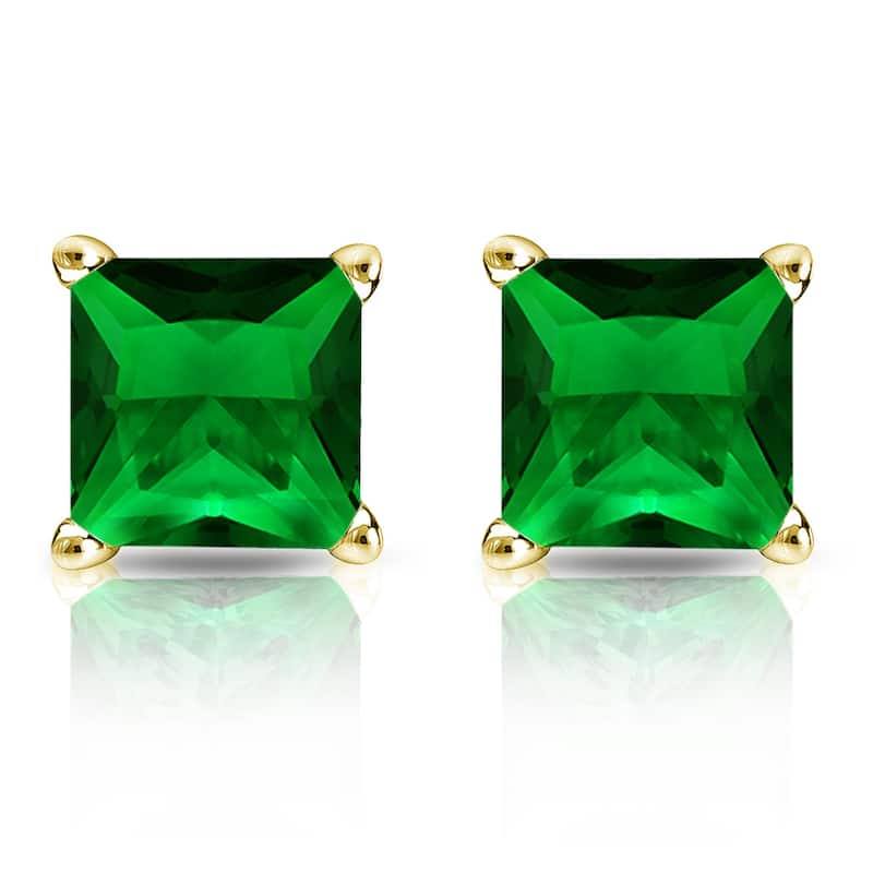 Auriya 14k Gold Lab Grown Gemstone Green Emerald Stud Earrings Princess 0.25 to 5.00 ct. tw. 4-Prong Basket Screw-Back