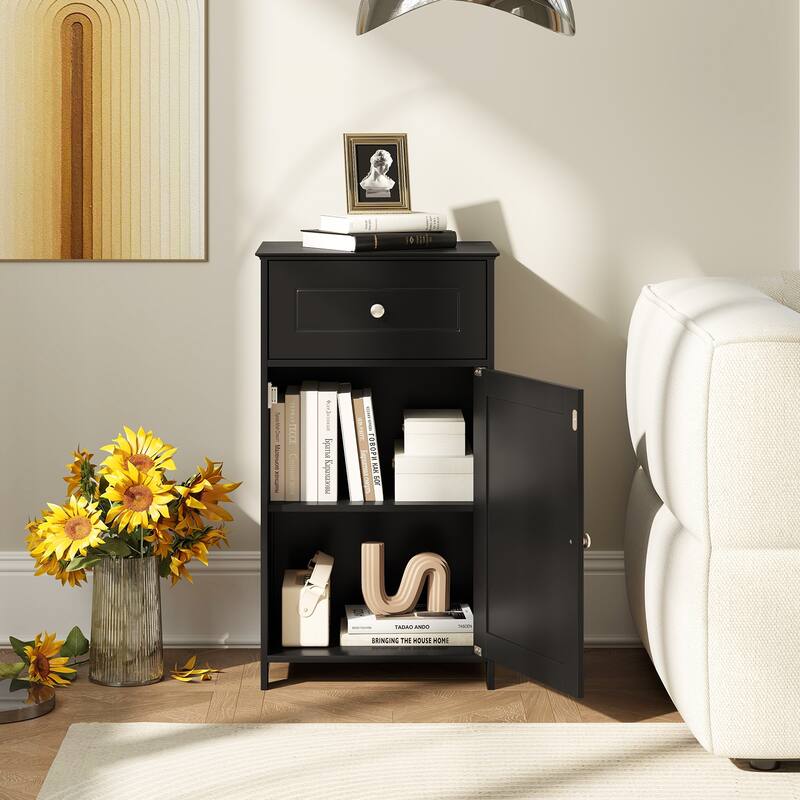 Bathroom Storage Cabinet with Drawer and Adjustable Shelf - 17" x 13.5" x 30.5"