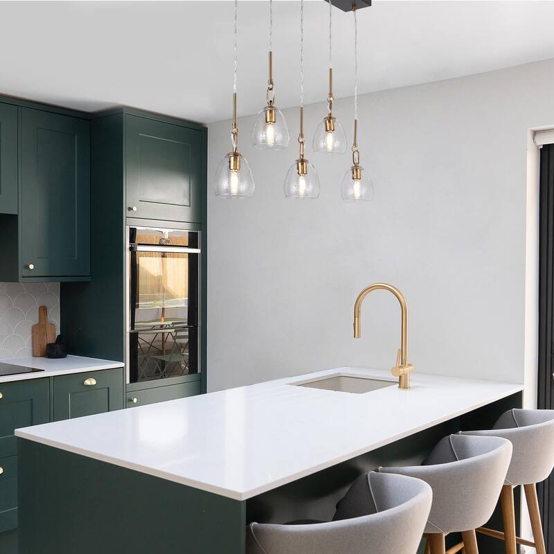 Modern 5-Light Linear Glass Chandelier Island Pendant Lighting for Dining Room - L 32.5" x W 5.1" x H 13"
