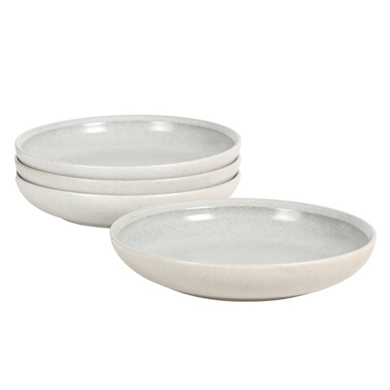 Gibson Elite Beckett 4-Piece Dinner Bowl Set - Reactive Glaze Stoneware - Shallow Pasta Bowls - Ash White