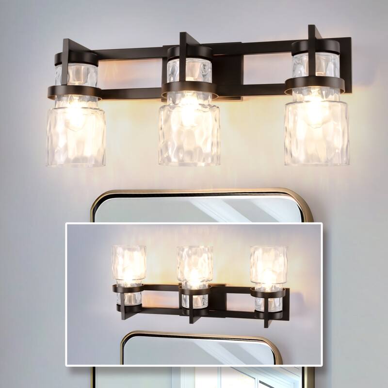 3-Light Brushed Nickel Cylinder Modern Bathroom Vanity Light with Clear Glass Shade,Wall Lamp for Mirror Kitchen Bedroom