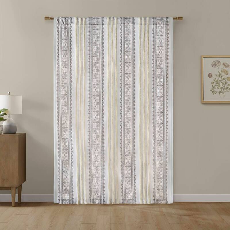 Madison Park Samara Poly Printed Curtain Panel with Tufted Stripe and Lining