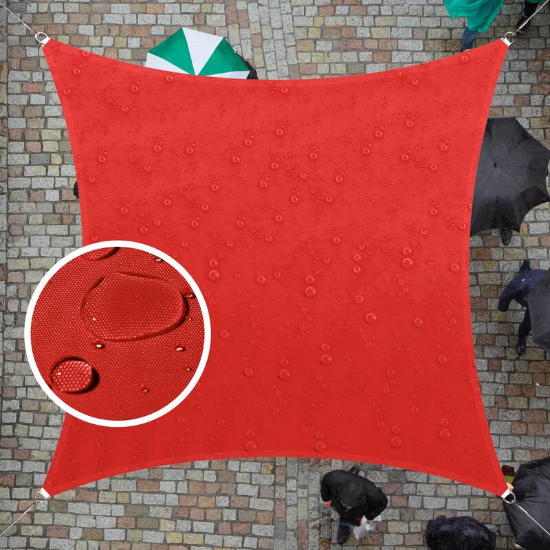 ColourTreeUSA Square Waterproof Sun Shade Sail HDPE Mesh Fabric Screen Canopy UV Block 220 GSM - 14' x 14' - Red