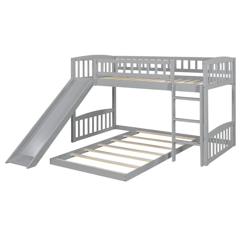Twin Over Twin Bunk Bed with Slide and Ladder Solid Pine Wood Frame