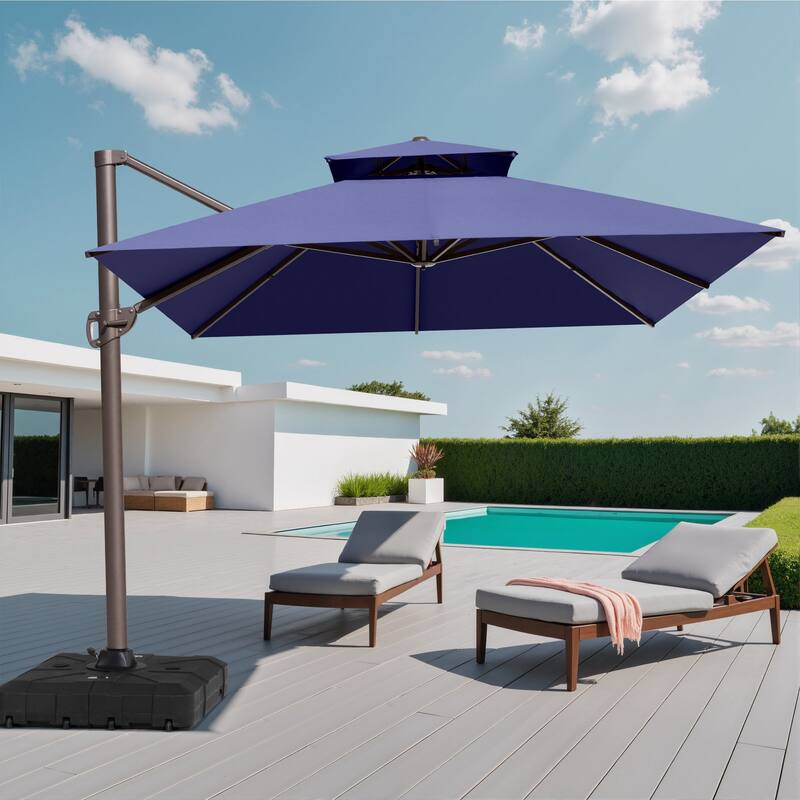 Crestlive Outdoor 13 x 10ft 360-degree Rotation Patio Cantilever Umbrella with Base - Navy Blue