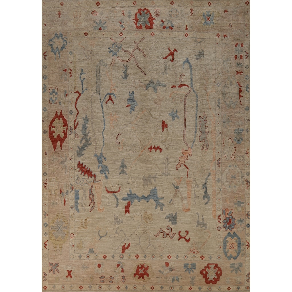 Transitional Vegetable Dye Oushak Turkish Rug Handmade Wool Carpet - 7'11"x 10'2"